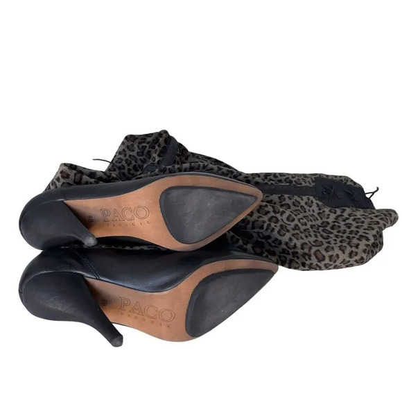 PACO GIL Thigh High Leopard Boots Leather Contrast Pointed Toe Heel Women’s 8B - Picture 5 of 6